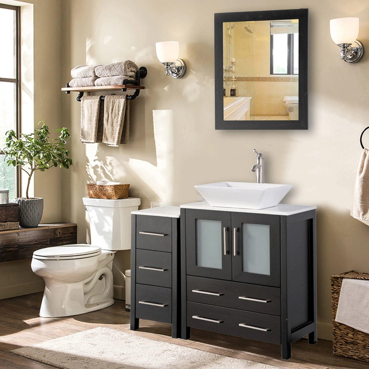 Ocean Royal 36 in. Espresso Vanity Set with Side Cabinet & Mirror