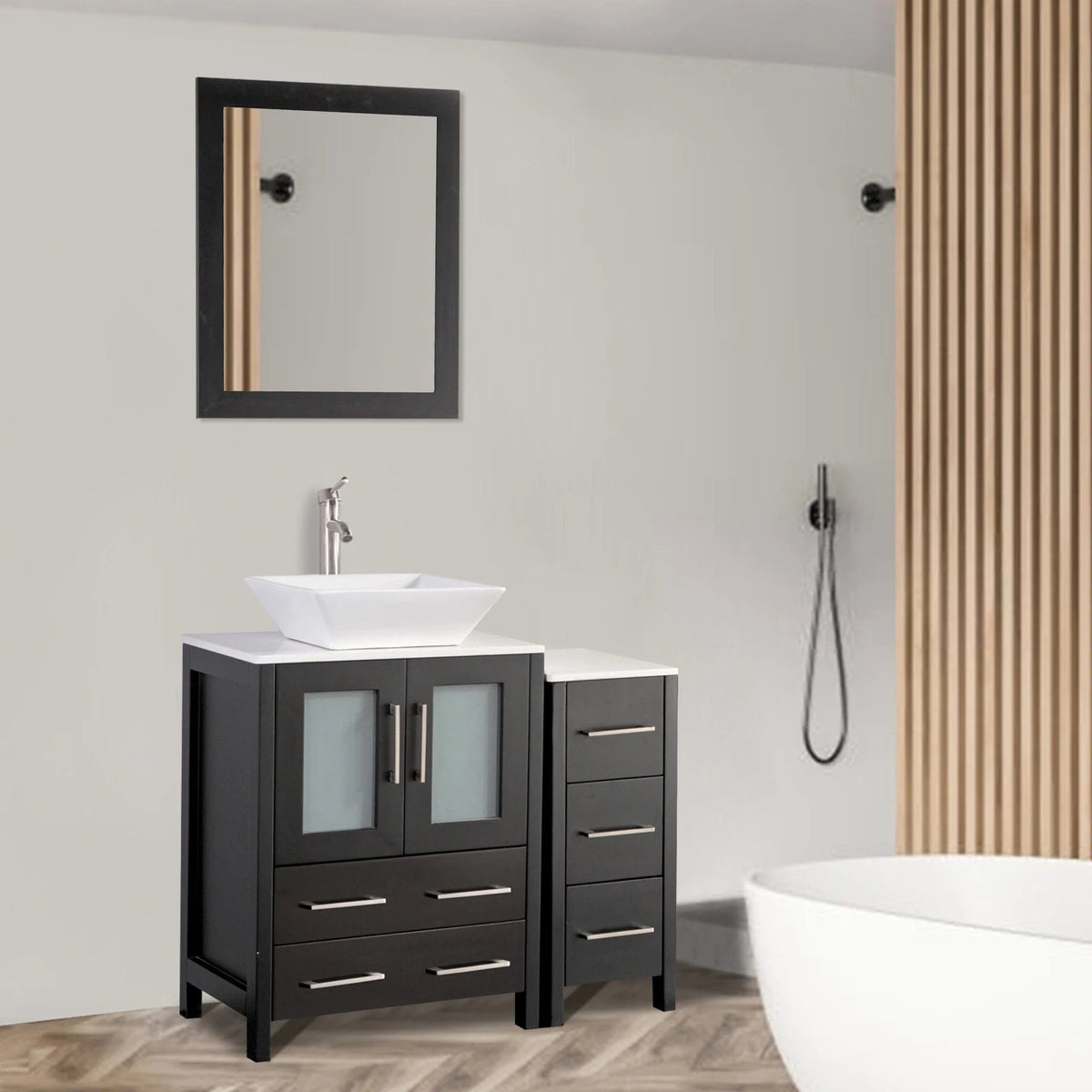 Ocean Royal 36 in. Espresso Vanity Set with Side Cabinet & Mirror