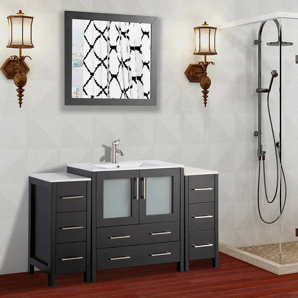 Ocean Royal 54 in. Espresso Vanity Set with Side Cabinets & Mirror