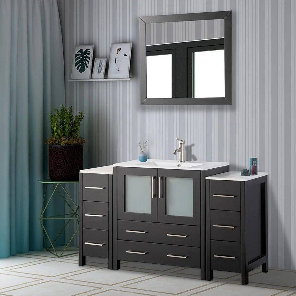 Ocean Royal 54 in. Espresso Vanity Set with Side Cabinets & Mirror