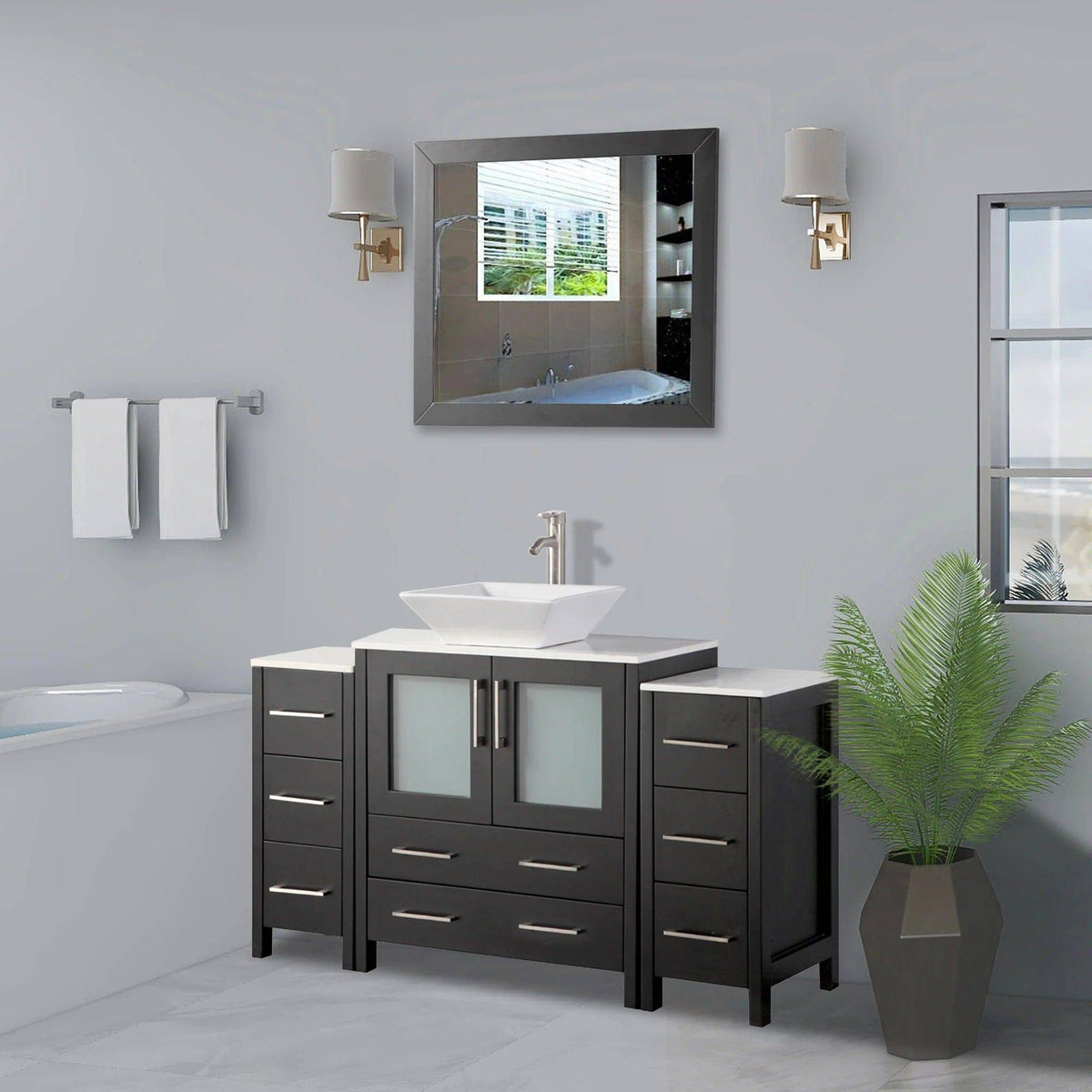 Ocean Royal 54 in. Espresso Single Sink Vanity Set with 8 Drawers