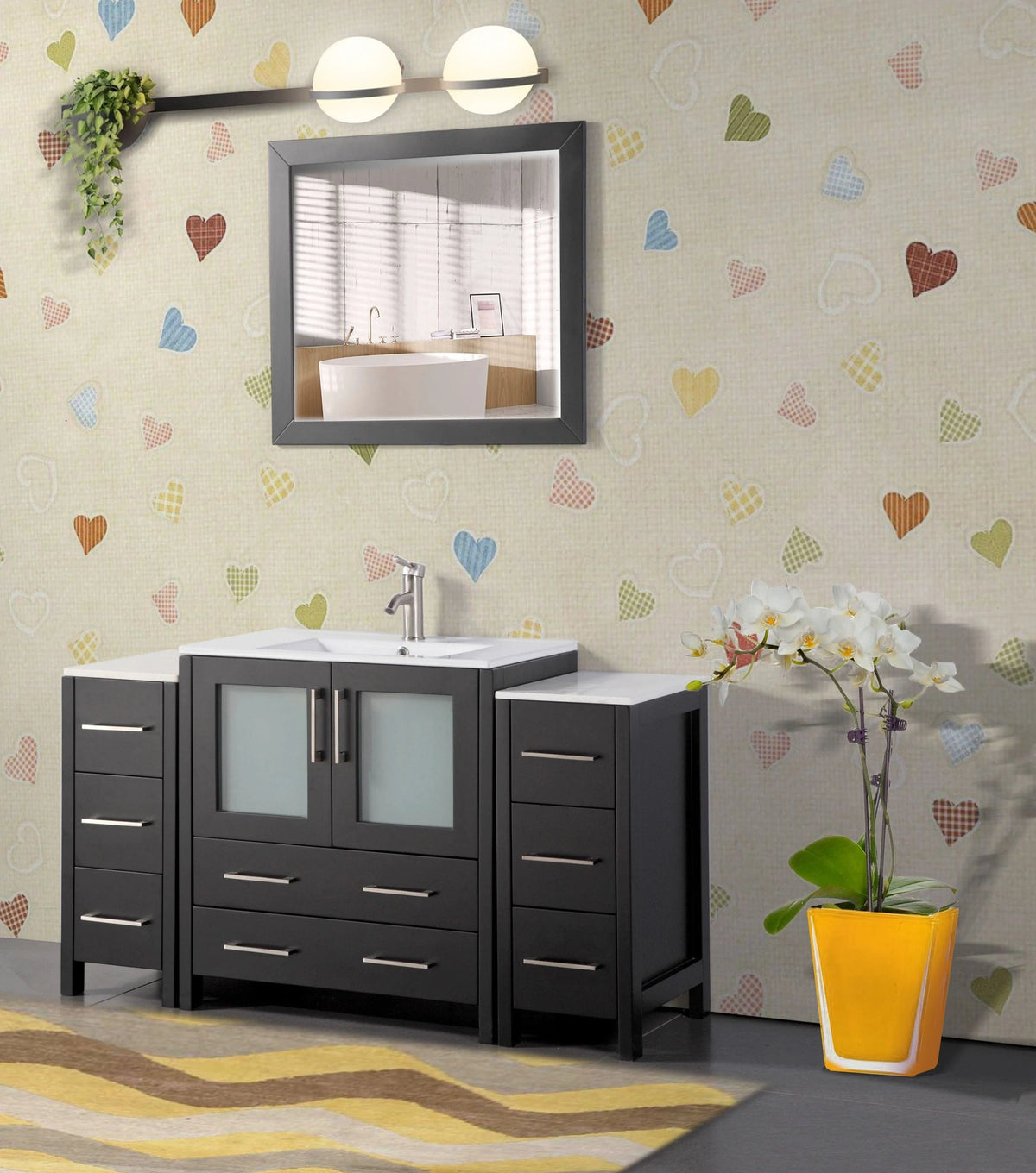 Ocean Royal 54 in. Espresso Vanity Set with Side Cabinets & Mirror