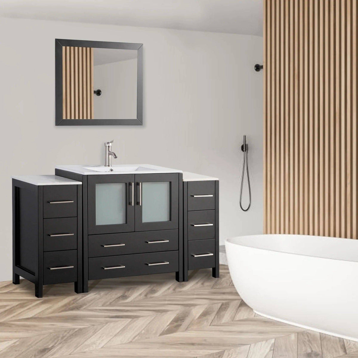 Ocean Royal 54 in. Espresso Vanity Set with Side Cabinets & Mirror