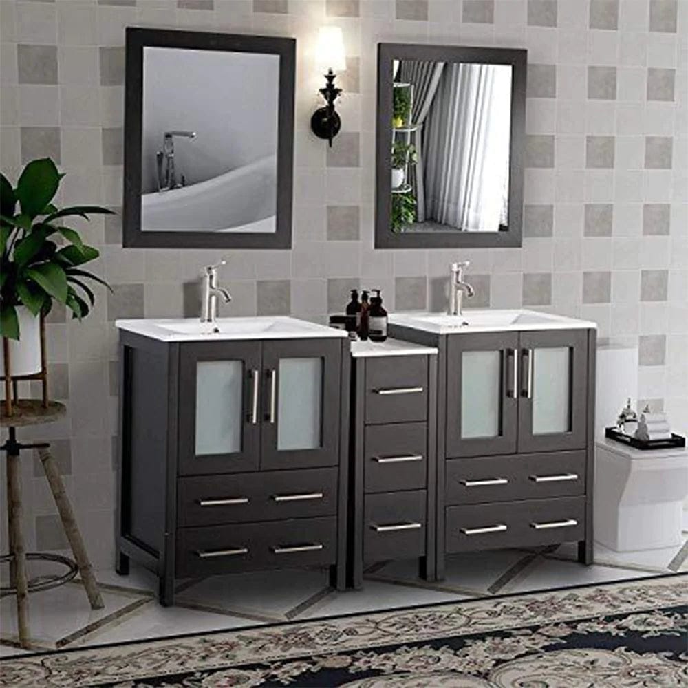 Ocean Royal 60 in. Espresso Double Sink Vanity with 7 Drawers