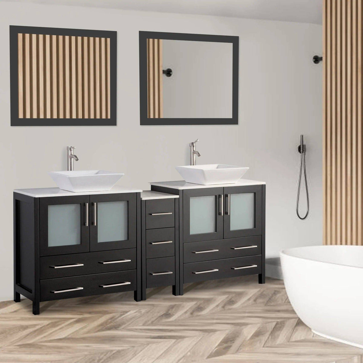 Conjunto de tocador de baño con lavabo doble de 72 pulgadas en color espresso