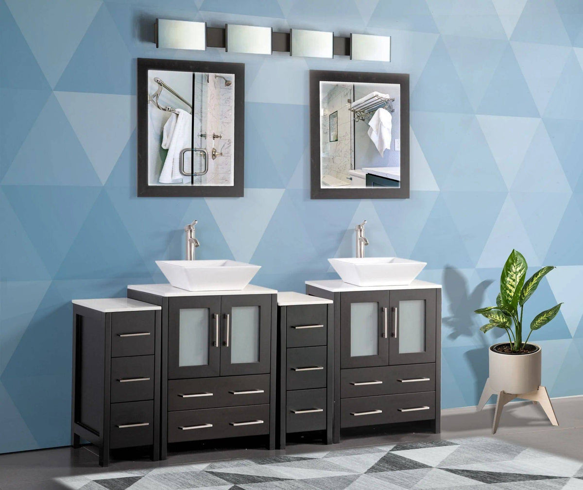 Conjunto de tocador de baño con lavabo doble de 72 pulgadas en color espresso