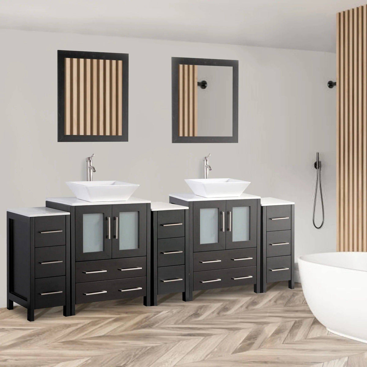 Ocean Royal 84 in. Espresso Double Sink Vanity Set with 13 Drawers