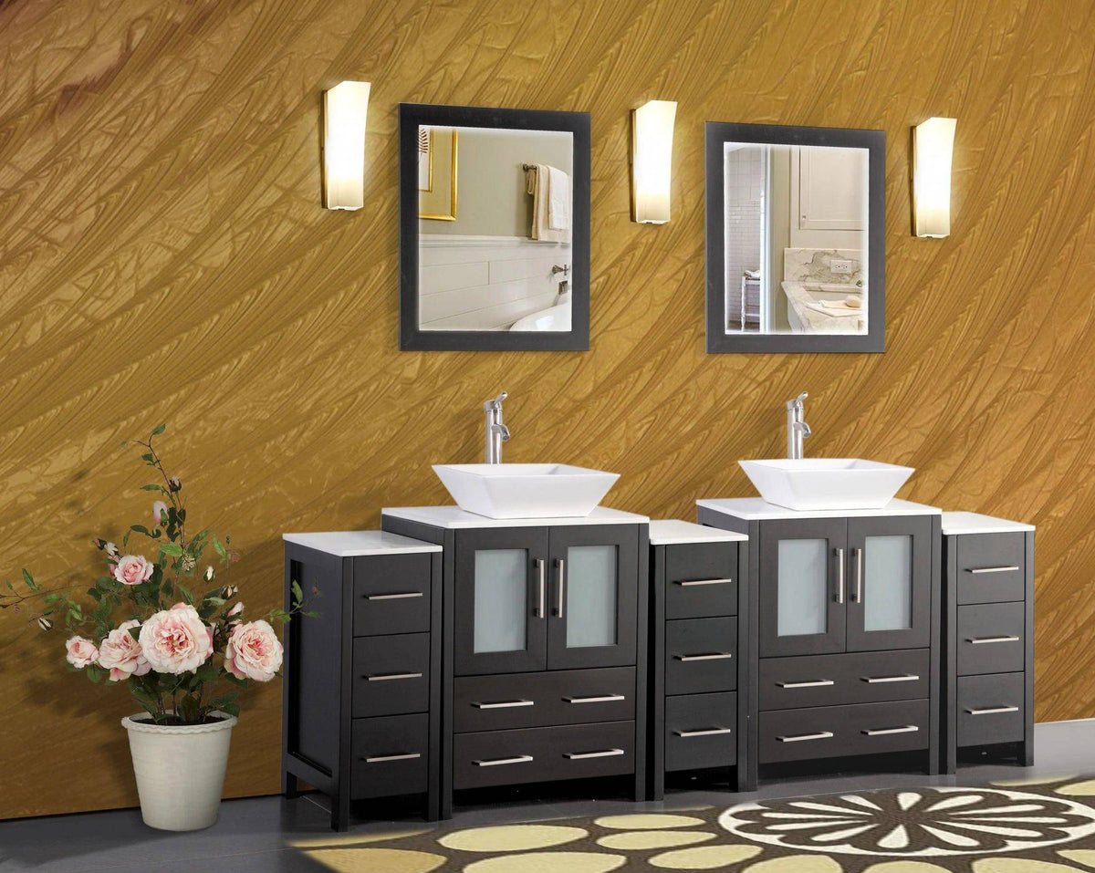 Ocean Royal 84 in. Espresso Double Sink Vanity Set with 13 Drawers