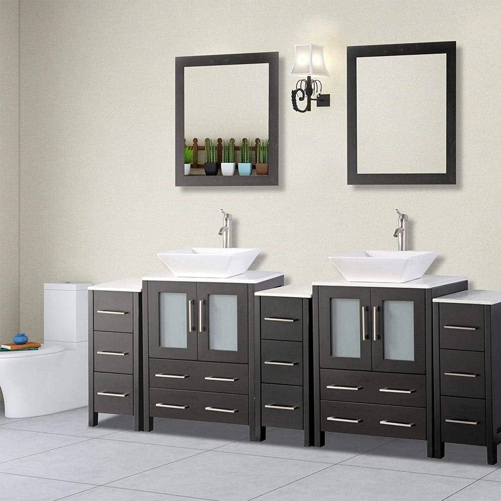 Ocean Royal 84 in. Espresso Double Sink Vanity Set with 13 Drawers