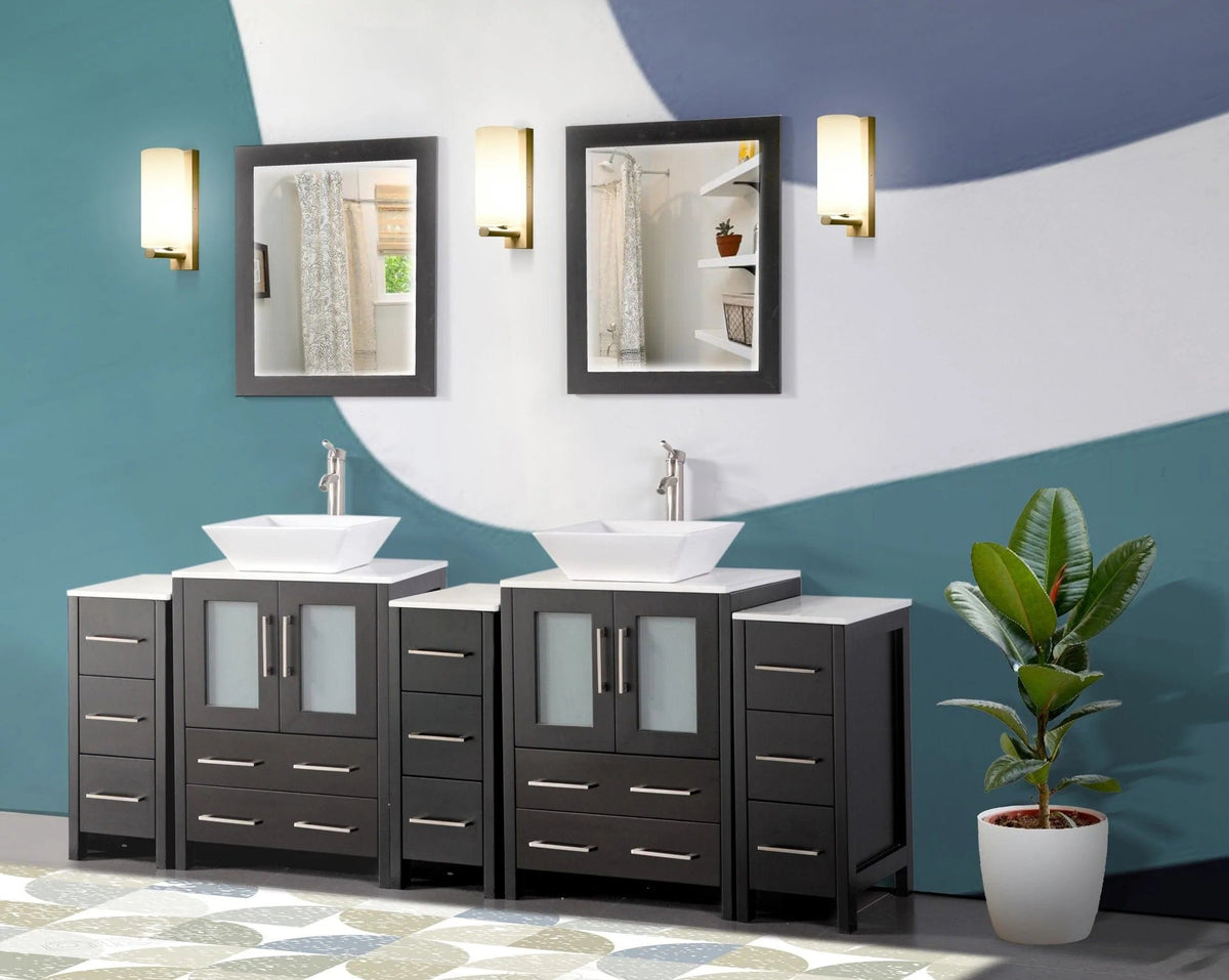 Ocean Royal 84 in. Espresso Double Sink Vanity Set with 13 Drawers