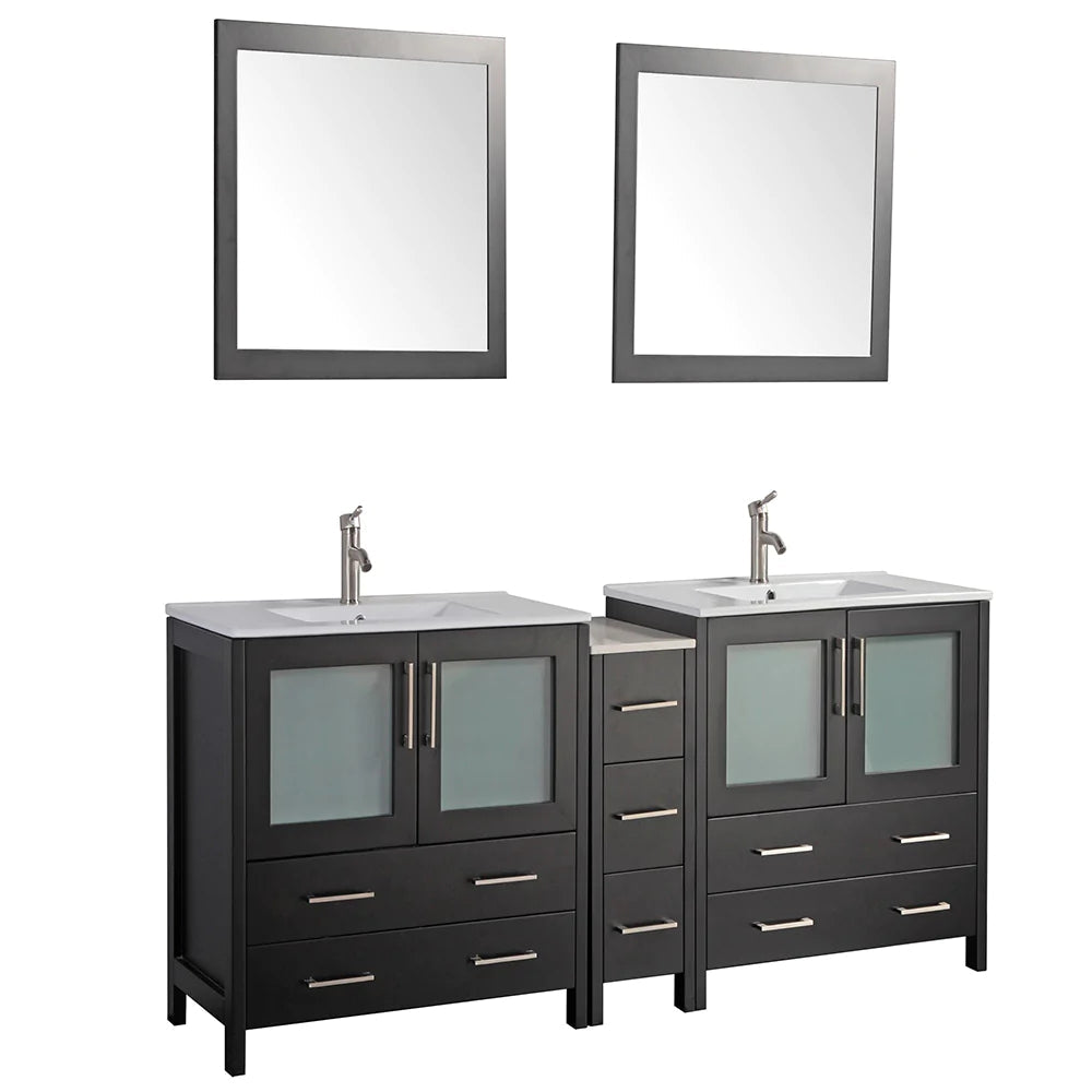 Conjunto de tocador de baño moderno compacto con lavabo doble de 84 pulgadas en color espresso