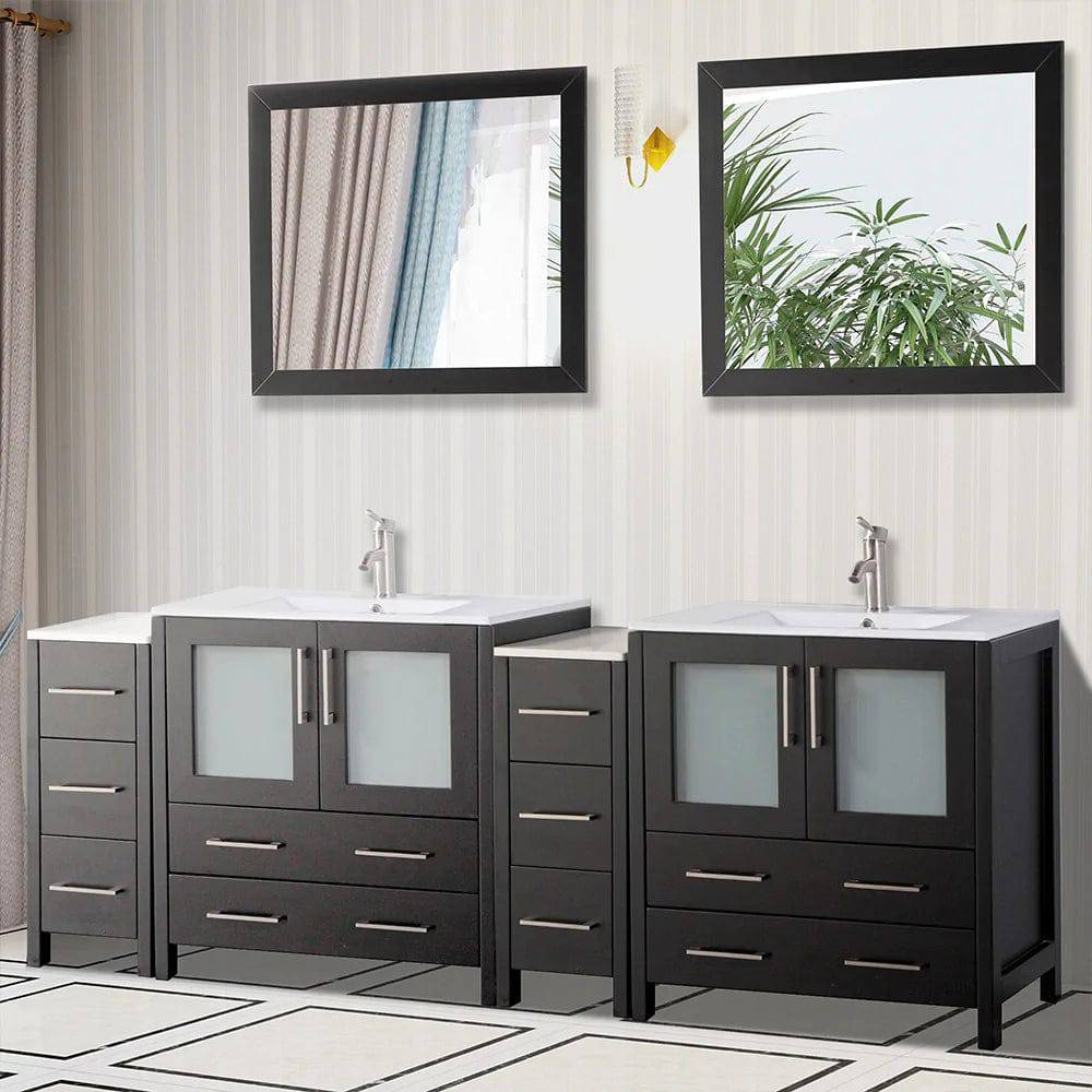 Ocean Royal 84 in. Espresso Double Vanity Set with Mirrors