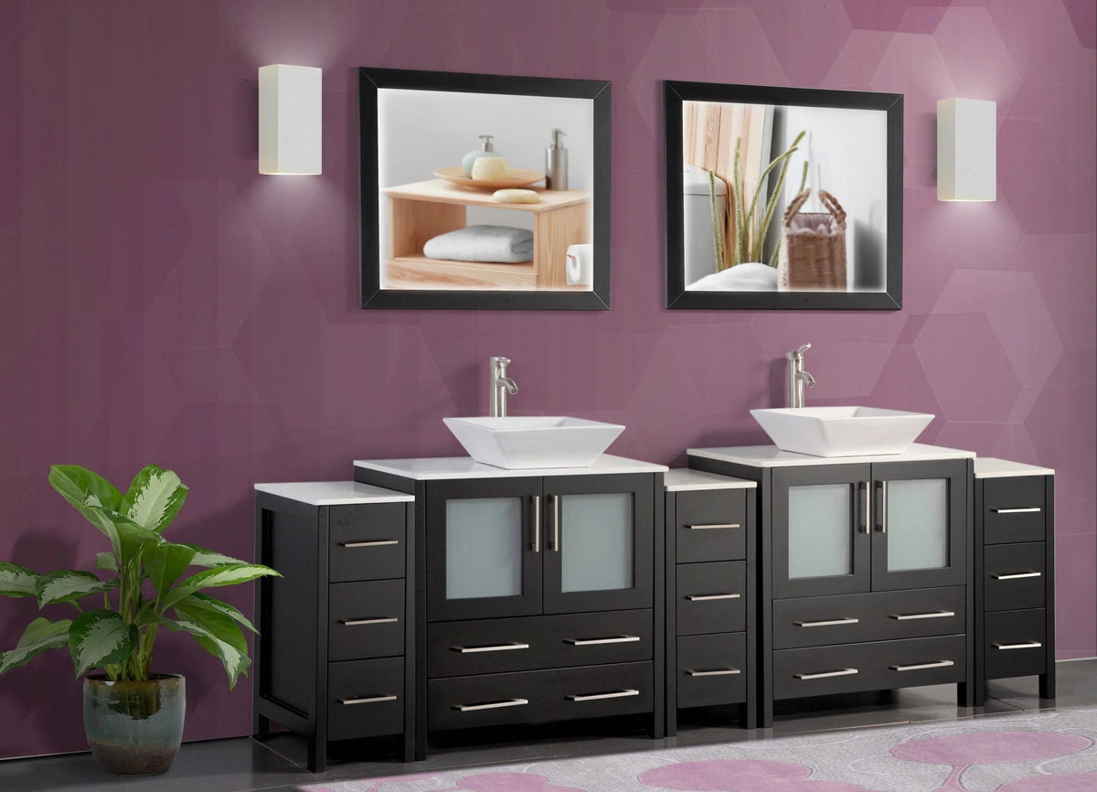 96 in. Double Sink Bathroom Vanity Combo Set in Espresso