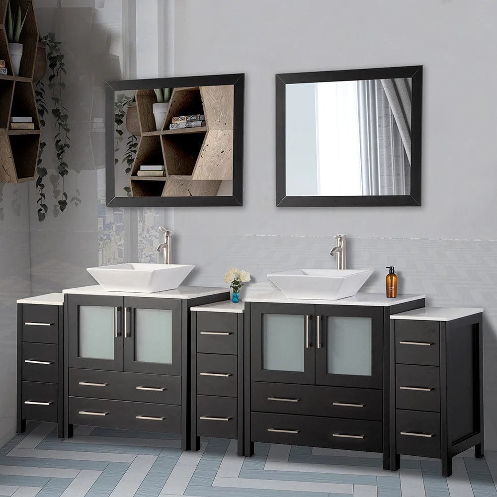 96 in. Double Sink Bathroom Vanity Combo Set in Espresso