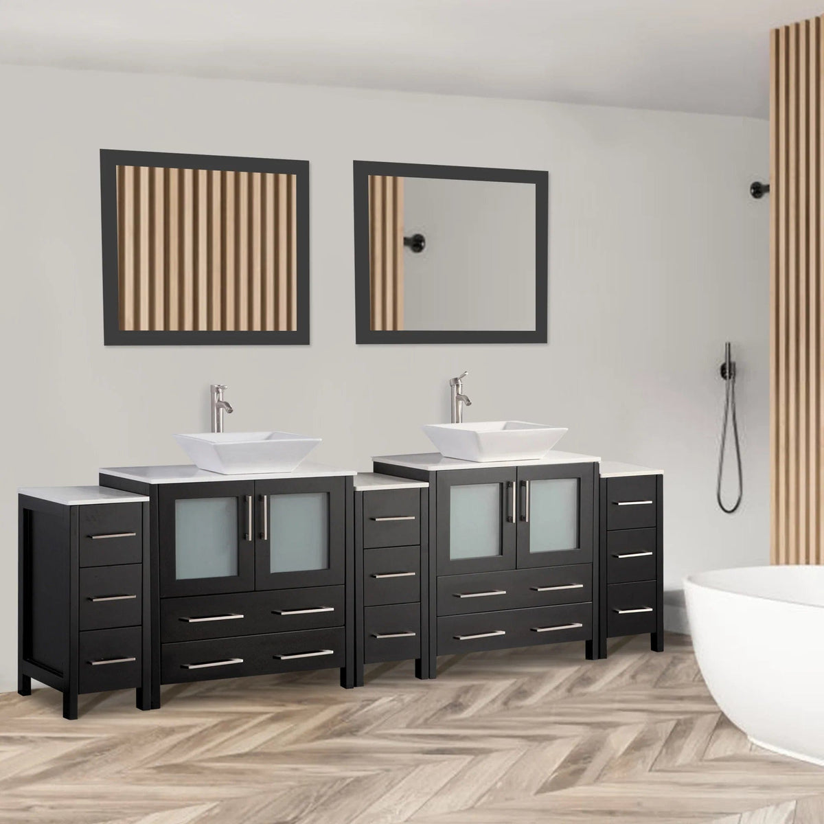 96 in. Double Sink Bathroom Vanity Combo Set in Espresso