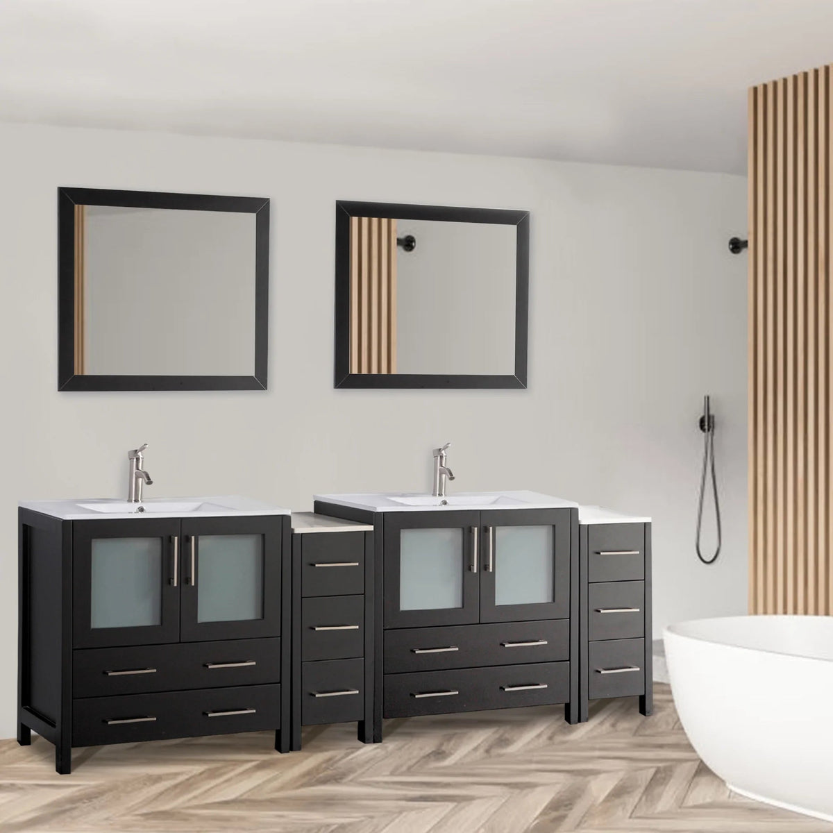 Ocean Royal 96 in. Espresso Double Vanity Set with Mirrors