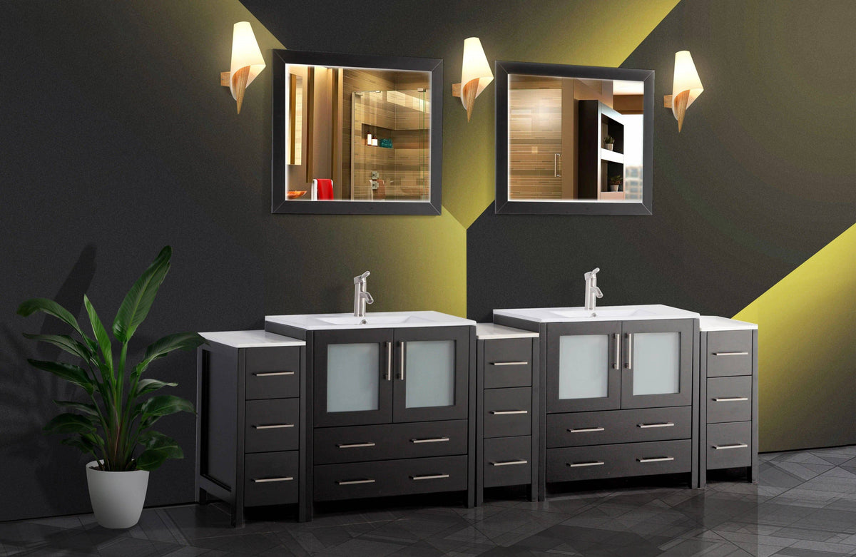 Ocean Royal 96 in. Espresso Double Vanity Set with Two Mirrors