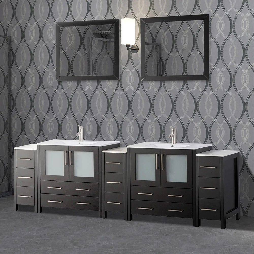 Ocean Royal 96 in. Espresso Double Vanity Set with Two Mirrors