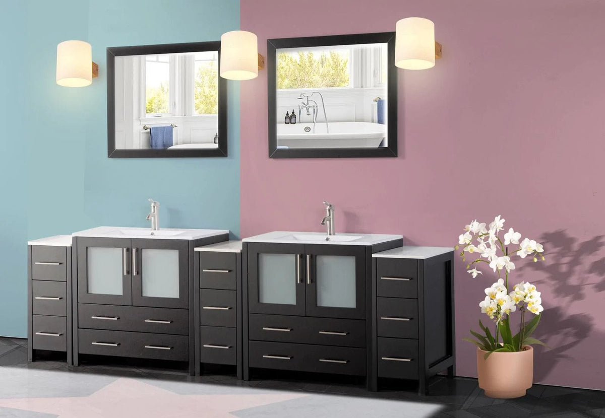 Ocean Royal 96 in. Espresso Double Vanity Set with Two Mirrors