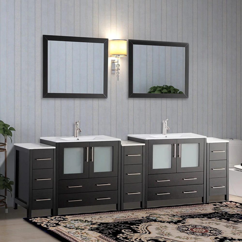 Ocean Royal 96 in. Espresso Double Vanity Set with Two Mirrors