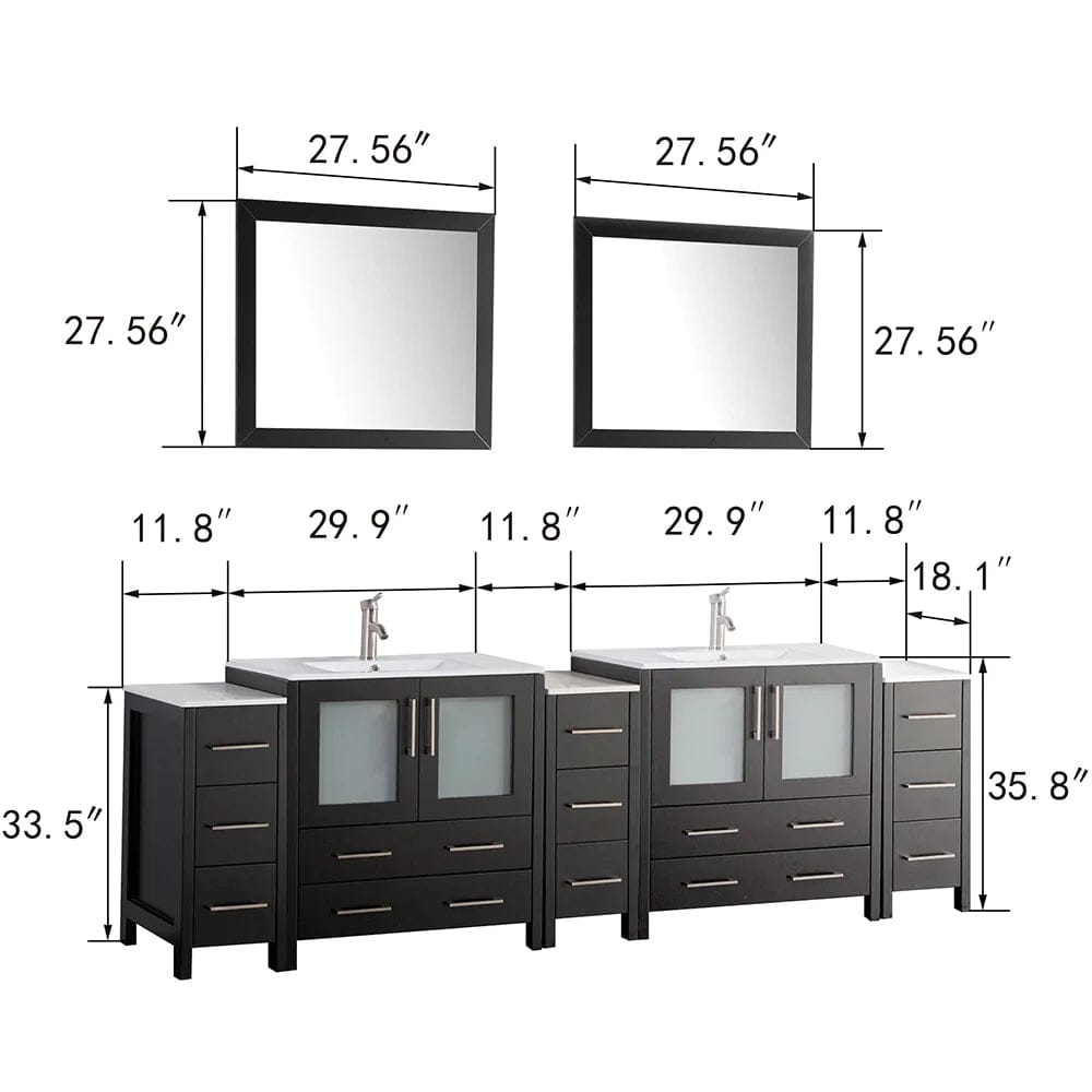 Ocean Royal 96 in. Espresso Double Vanity Set with Two Mirrors