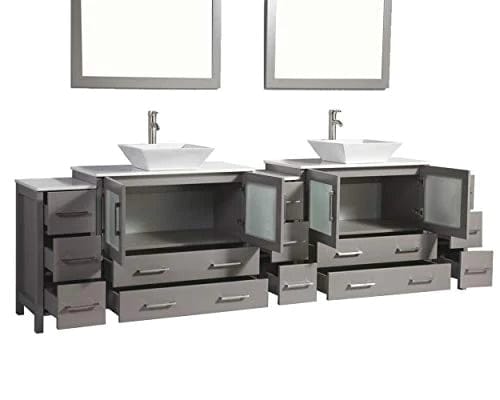 108 in. Double Sink Bathroom Vanity Combo Set in Gray