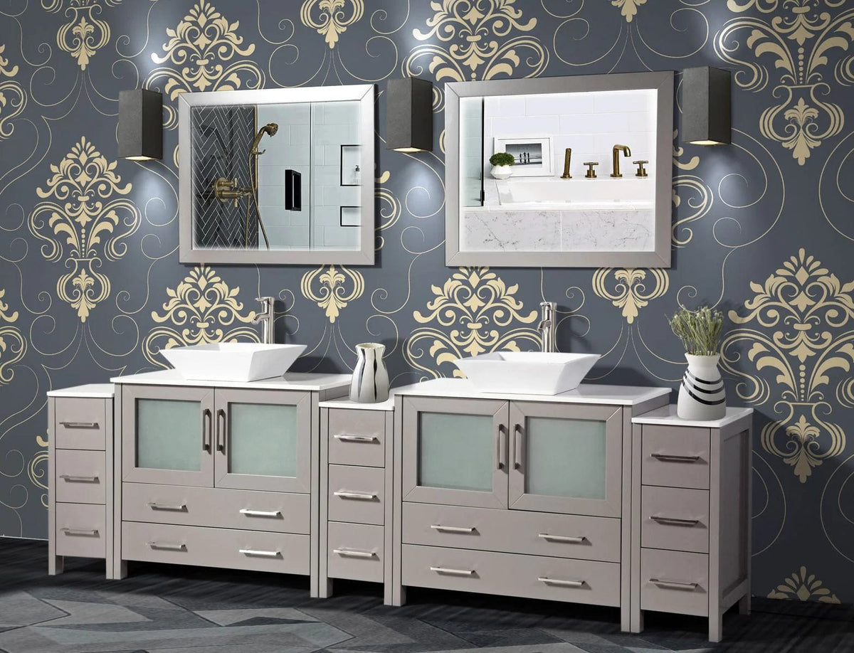 108 in. Double Sink Bathroom Vanity Combo Set in Gray