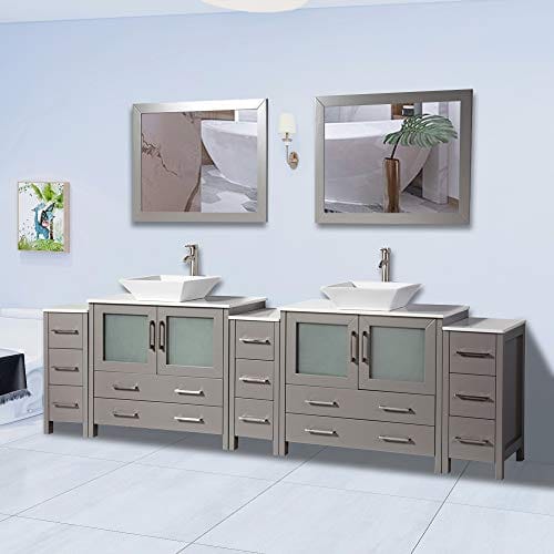 108 in. Double Sink Bathroom Vanity Combo Set in Gray
