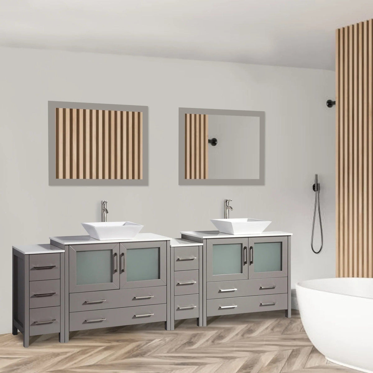 108 in. Double Sink Bathroom Vanity Combo Set in Gray