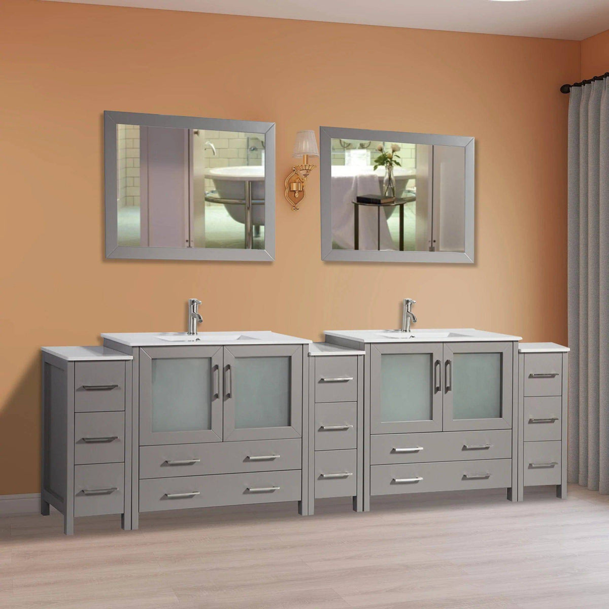 Ocean Royal 108 in. Gray Double Vanity Set with Two Mirrors