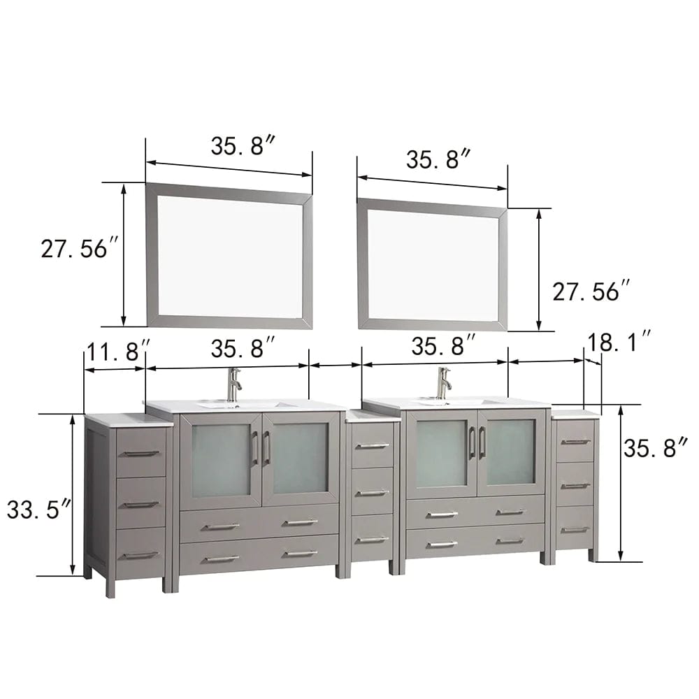 Ocean Royal 108 in. Gray Double Vanity Set with Two Mirrors