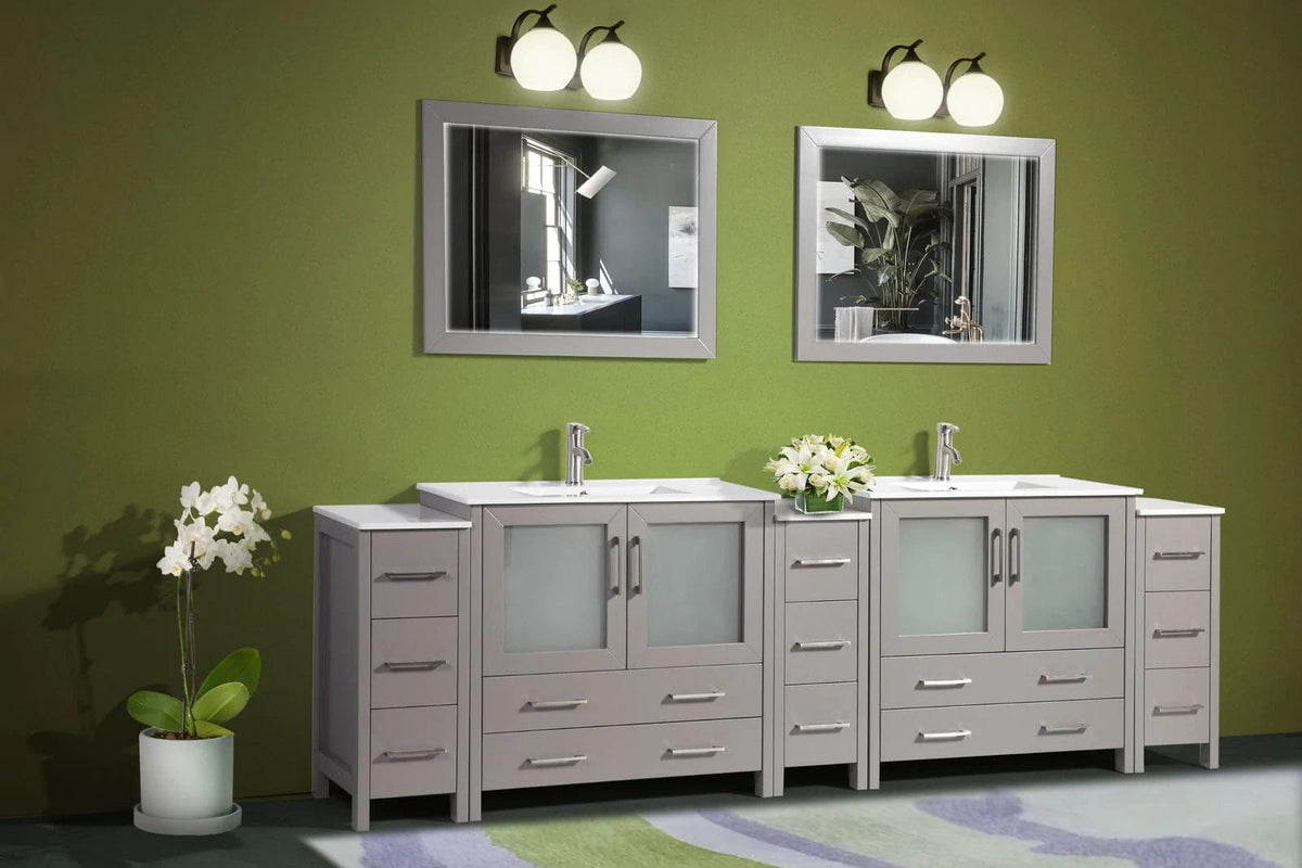 Ocean Royal 108 in. Gray Double Vanity Set with Two Mirrors