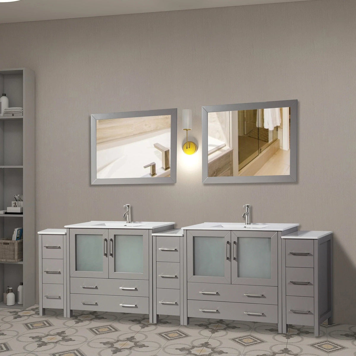 Ocean Royal 108 in. Gray Double Vanity Set with Two Mirrors