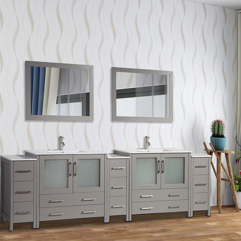 Ocean Royal 108 in. Gray Double Vanity Set with Two Mirrors