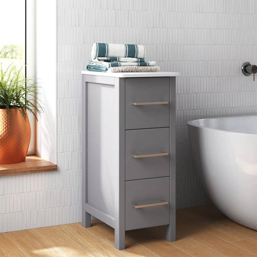 Ocean Royal 12 in. Gray 3-Drawer Bathroom Side Cabinet