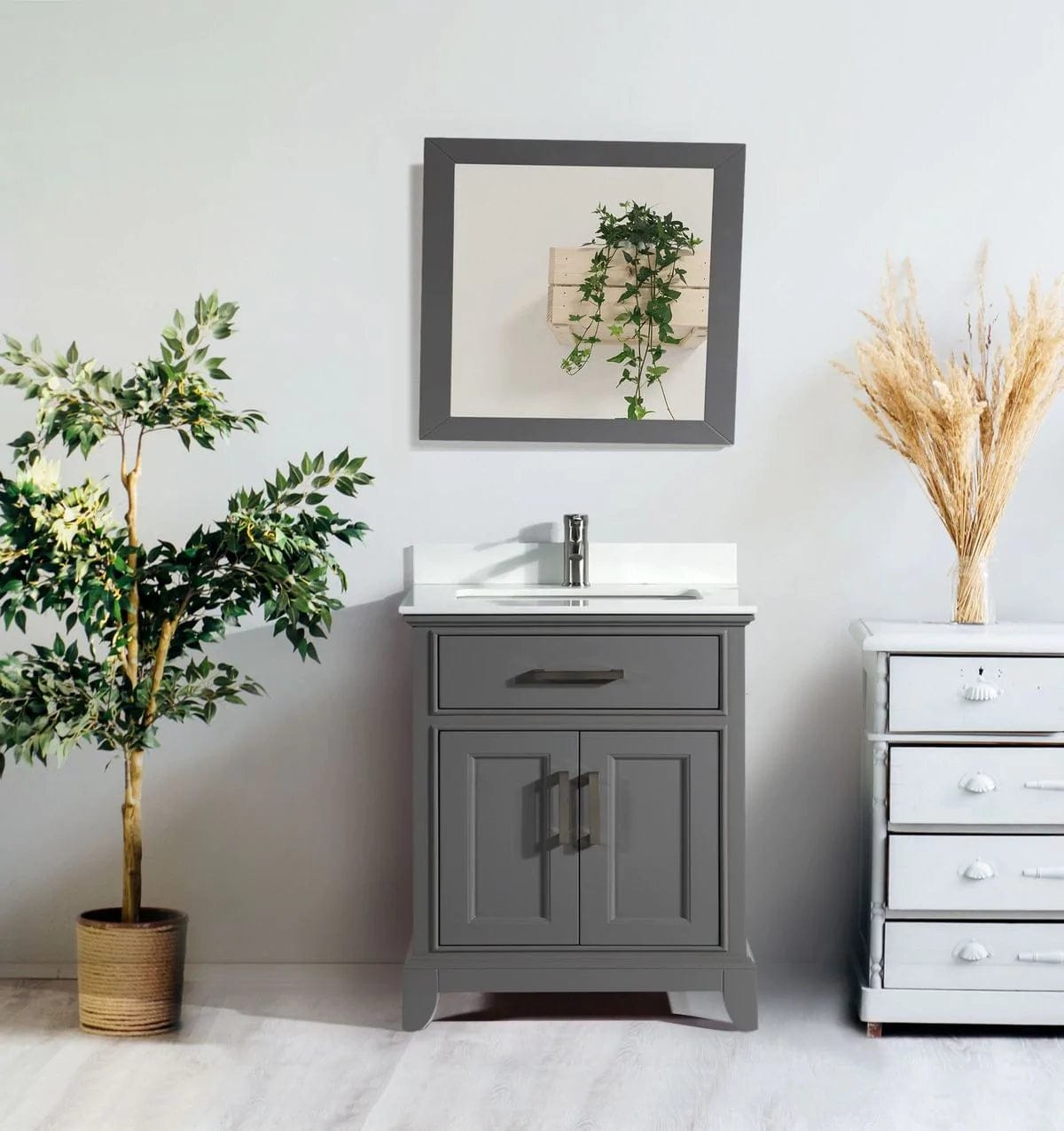 Juego de tocador de baño con lavabo individual de 30 pulgadas en gris