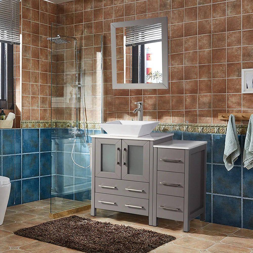 Conjunto de tocador de baño con lavabo individual de 36 pulgadas en gris