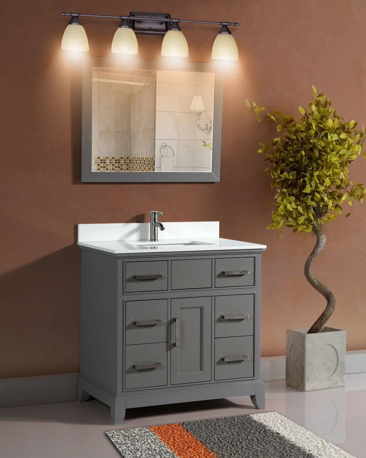 Ocean Royal 36 in. Gray Single Sink Vanity Set with Mirror
