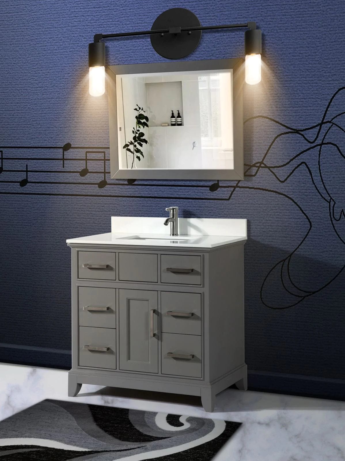 Ocean Royal 36 in. Gray Single Sink Vanity Set with Mirror