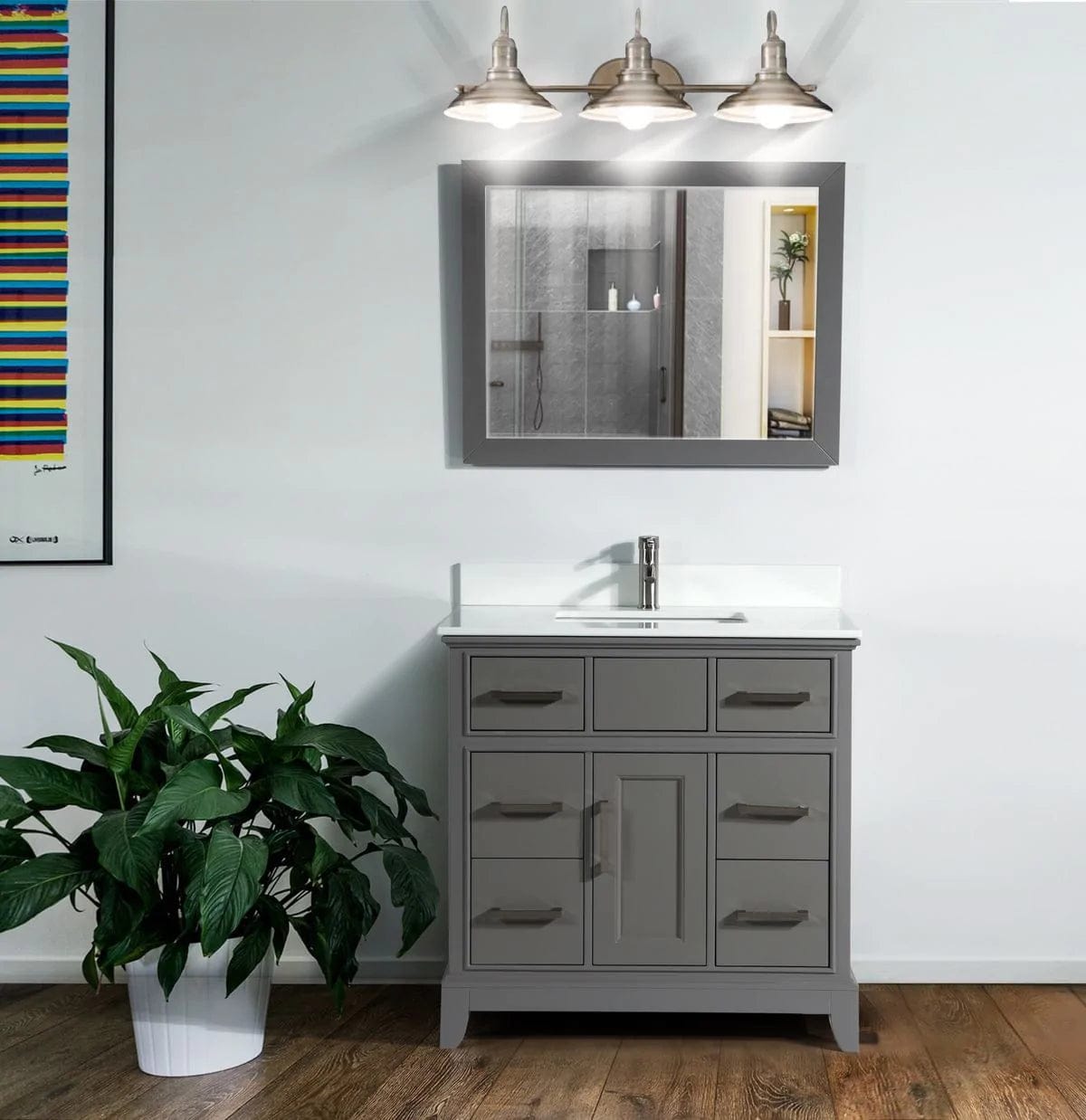 Juego de tocador de baño con lavabo individual de 36 pulgadas en gris