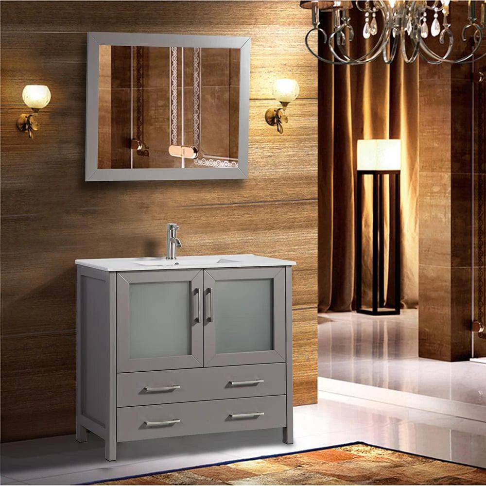Conjunto de tocador de baño moderno compacto con lavabo individual de 36 pulgadas en gris
