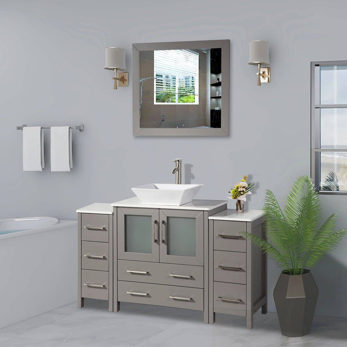 Ocean Royal 54 in. Gray Single Sink Vanity Set with 8 Drawers
