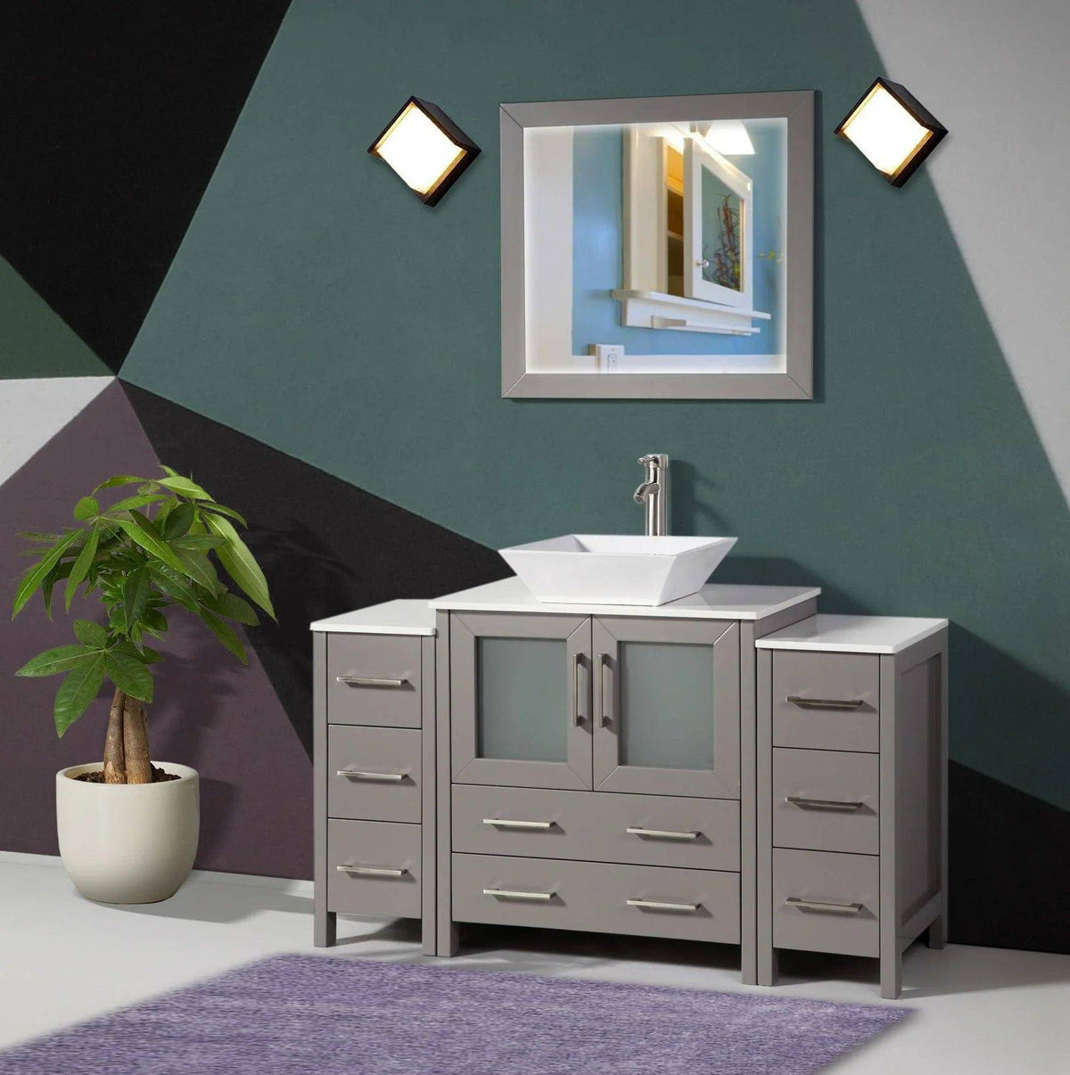 Ocean Royal 54 in. Gray Single Sink Vanity Set with 8 Drawers