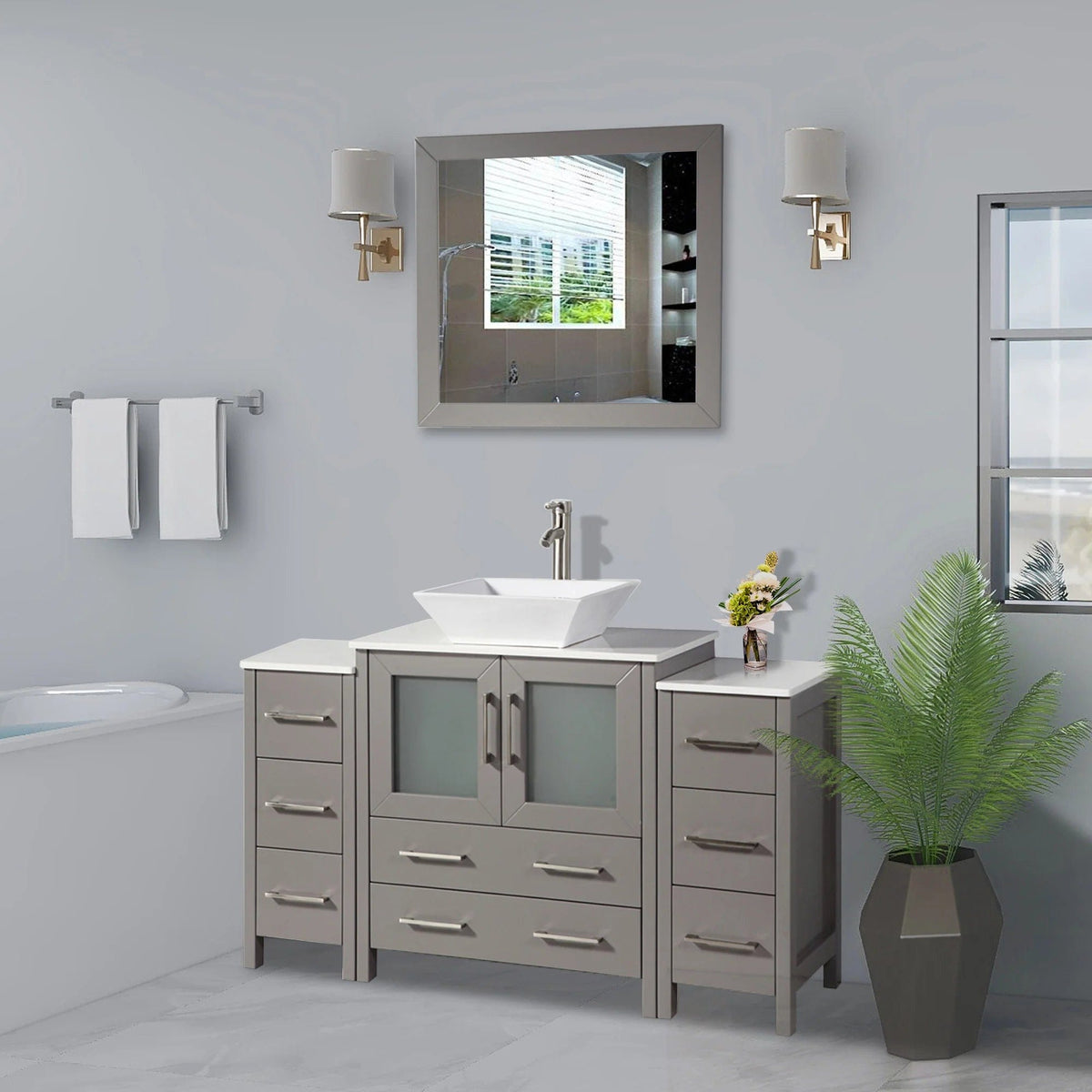 Ocean Royal 54 in. Gray Single Sink Vanity Set with 8 Drawers