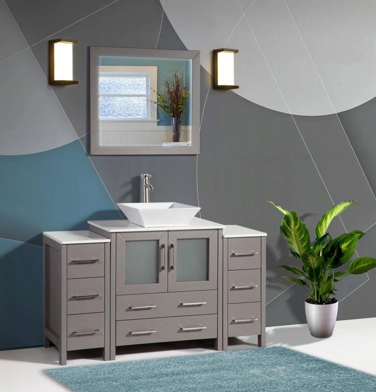 Ocean Royal 54 in. Gray Single Sink Vanity Set with 8 Drawers