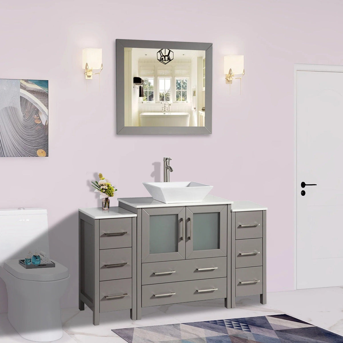 Ocean Royal 54 in. Gray Single Sink Vanity Set with 8 Drawers