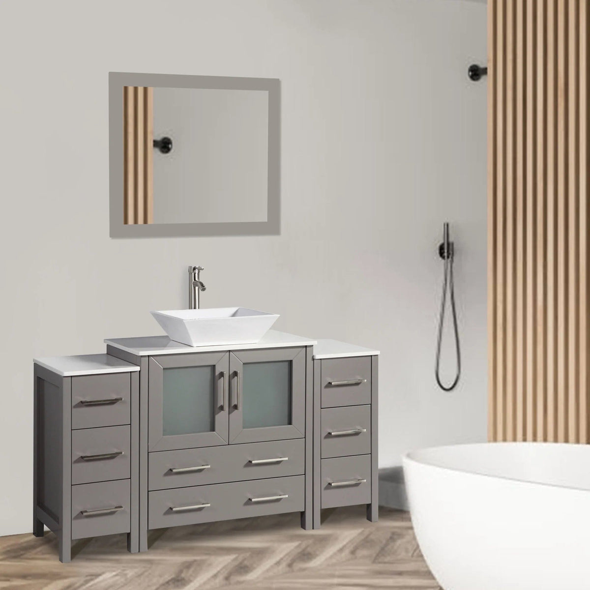 Ocean Royal 54 in. Gray Single Sink Vanity Set with 8 Drawers