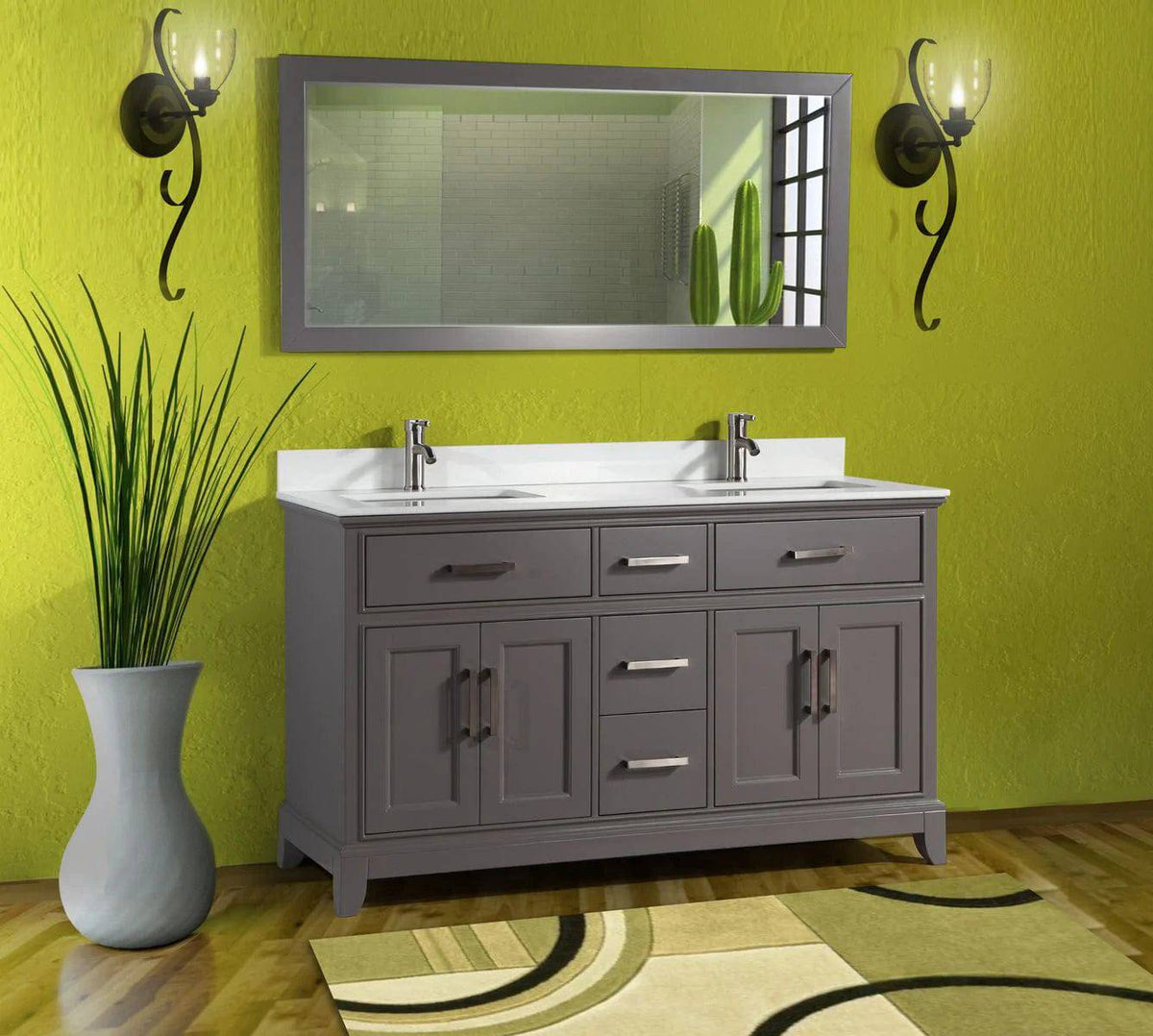 Ocean Royal 60 in. Gray Double Sink Vanity Set with Mirror