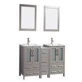 60 in. Double Sink Modern Bathroom Vanity Combo Set in Gray - Decohub Home