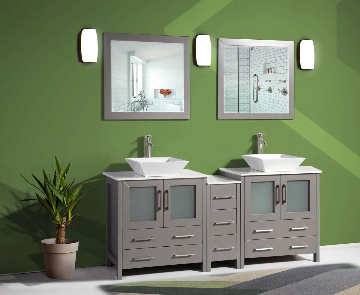 Ocean Royal 72 in. Gray Double Sink Vanity Set with 7 Drawers